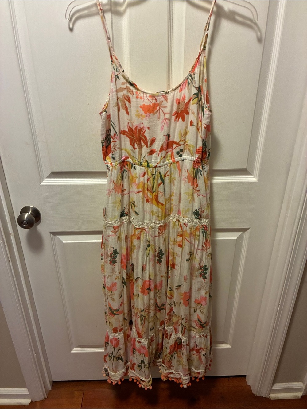Ranees Floral Spaghetti-Strap Maxi Dress in Cream & Coral w/elastic under chest